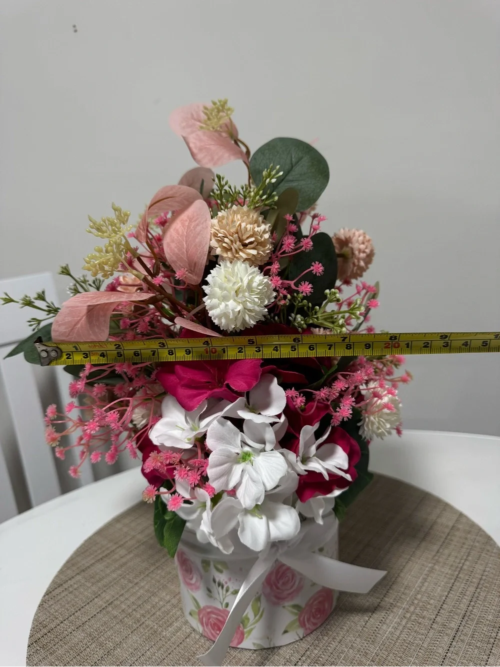 Pink & White Floral Arrangement in Decorative Hatbox